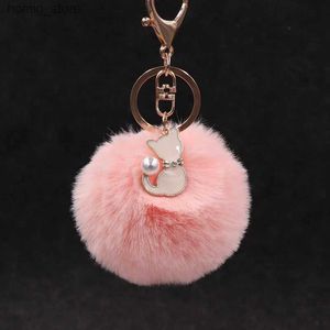 Plush Keychains 2020 Wholesale Korean Cute Pearl Cat Pendant Imitation Rex Rabbit Fur Ball Keychain Ladies Bag Plush Ornaments Y240416