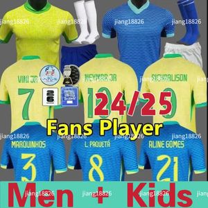 البرازيل 2024 2025 كرة قدم قمصان Camiseta de Futbol Paqueta Raphinha Football Shirt Maillots Marquinhos Vini Jr Brasil Richarlison Men Kids Neymar