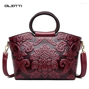 Bag OLSIFashion Chinese Wind Embossing Casual Women's Handbags High Quality Leather Matte Shoulders For Women 2024 Crossbody