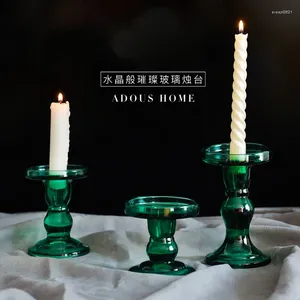 Candle Holders Green Transparent Glass Wedding Candlestick Fine Crystal Stand Dining Home Decoration