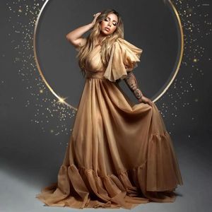 Abiti da festa Boho Khaki Prom Women Tulle Long Maternity Poshoot Dress un abito di gravidanza senza maniche per baby shower