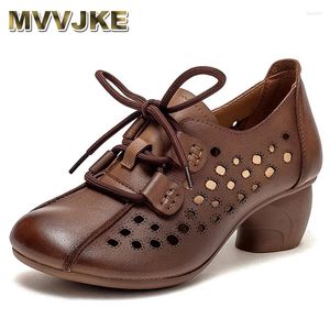 Vestido sapatos 5 cm em mulheres botas vintage couro genuíno verão salto oco de salto alto tornozelo zip respirável retro soled