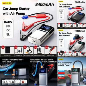 Ny Buwei uppgraderad bilhoppstarter Pump Power Bank Lighting Portable Air Compressor Cars Batteristarters Auto Tire Iator