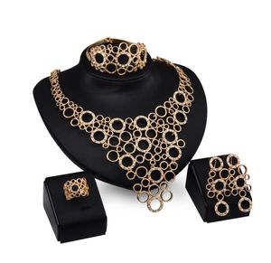 Vintage mode brud smycken set fyra stycken ihåliga halsband örhängen ringar armband lyx kvinnor kväll bröllop fest smycken 9903778