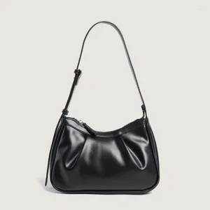 Evening Bags Ruched PU Leather Women's Shoulder Bag Fashion Design Ladies Small Underarm Simple Solid Color Handbags Female Tote Purse