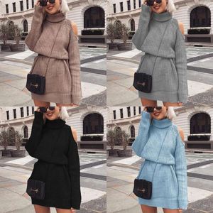 Sweaters Women's Womens Sweater High Neck Strapless Knitted Dress Women Autumn and Winter Solid Color Slim Long Pullover