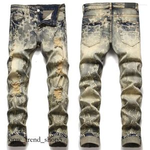 Tendência européia Jean Letter Star Jean Men Borderyy Patchwork Ripped Jeans Trend Marca Motorcycle Pant Mens Skinny J 806