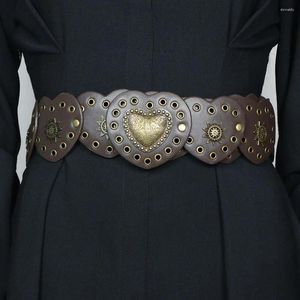 Belts Body Shaper Belt Women Retro Vintage Western Cowboy With Heart Cutouts Adjustable Design Faux Leather For Costumes