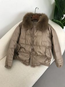 OFTBUY 2024 Real Fur Coat Winter Jacket Women Natural Mink Fur Collar Duck Down Coat Thick Warm Loose Outerwear Streetwear New