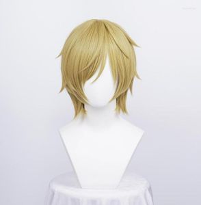 Perucas sintéticas Anime One Piece Cosplay Sanji Wig curto reto lixo dourado resistente ao calor Capace Kend228442281