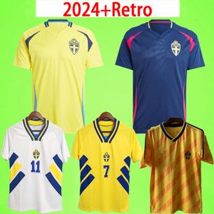 2024 2025 Svezia Maglie da calcio Ibrahimovic 1988 1994 retrò Kallstrom Home Away Shirt Shirt National Team Larsson Dahlin Brolin 24 25 Uniforms Men Kit Marcus Isak