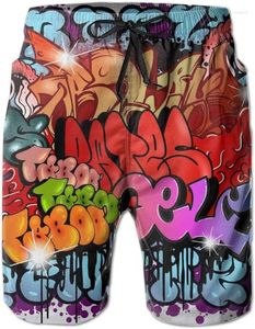 Мужские шорты 3D Printed Graffiti Street Art Elements Men Men Swim Trunks Quick Dry Beach Sunproof Board Hawaiian