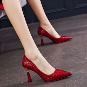 Shoes for Women 2024 High Heels Ladies Summer Footwear Pointed Toe Red Pumps Evening on Heeled Casual Social Free Shipping Slip