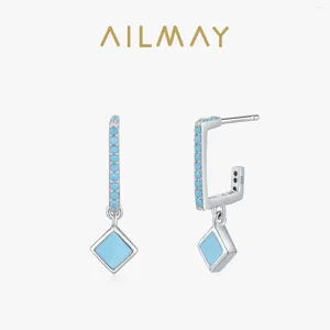 Dangle Earrings Ailmay Solid 925 Sterling Silver Geometric Design Vintage Luxury Turquoise Drop For Women Wedding Engagement Jewelry