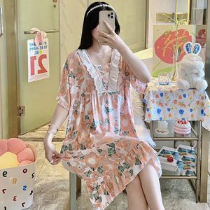 Women's Sleepwear Plus Size Cotton Nightdress Women Nightgowns Short Sleeves Sleepdress Kawaii Cartoon Pyjamas Home Clothes Loungewear