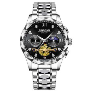 Os relógios de relógios de binbang de Binbang de relógios de quartzo multifuncionais são versáteis e modernos com tempo de seis pinos para homens da moda casual na cor de aço de tungstênio