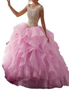 新しいピンクのチュチュ大人のQuinceaneraドレスのサイズは、ガーゼドレスバッグメールリーフショルダーに包まれたバックストラップカラーをカスタマイズできます4611485