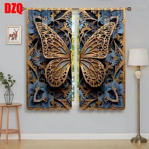 Занавеска 2PCS Gold Luxury Butterfly Home Decor Strains для гостиной столовой спальня 3D цифровая печать