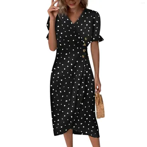 Casual Dresses Beach for Women Spring Summer Elegant Wrap V Neck Floral Boho Dress Flowy Ruched Hawaiian Maxi Ropa de Mujer