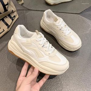 Casual Shoes Sweet Women Leisure Chunky Sneakers Woman Flats Pu Lace Up Mid Hells Round Toe Solid Platform Vulcanize Plus Size