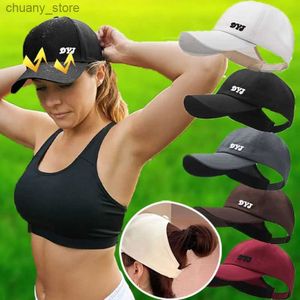 Visors New Summer Sun Protection Empty Top Sun Hats for Women High Ponytail Wide Brim Baseball Cap Female Sun Hat Outdoor Clim Cap Y240417
