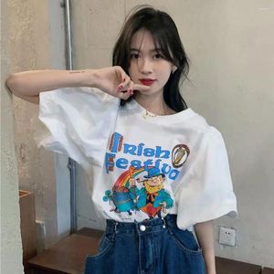 Women's T Shirts Printed T-shirt Loose English Letters Puff Sleeves Summer Top Cartoon Tee Lady Girl