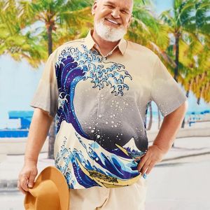 Mäns casual skjortor retro skjorta 3d vågtryck hawaiian för män sommar kort ärm lös överdimensionerade man kläder