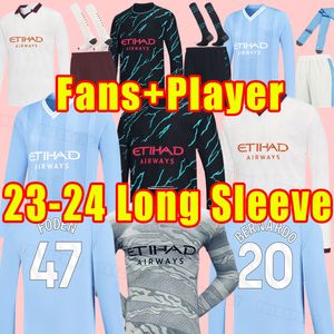 Maglie da calcio a manica lunga Haaland 23 24 de Bruyne Phillips Mans Cities Grealish Mahrez Man Foden 2023 2024 Alvarez Fan Player Versione Terzo lontano