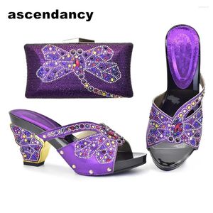 Dress Shoes Italian Nigerian Women Wedding And Bag Sets1 Purple Color Shoe Matching For Nigeria Party African Set