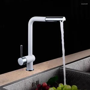 Küchenarmaturen ausziehen rotierende massive Messing weißer Backchemom -Waschbecken Wasserhahn und kaltes Wassermixer Hader Waschtisch Deck Mount