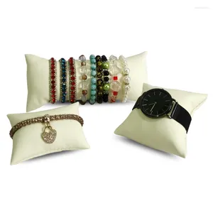 Jewelry Pouches Beige White PU Leather Pillow Stand Hand Ornament Display Mat Watch Bracelet Bangle Holder