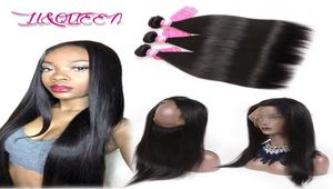 360 полное кружевное закрытие с 3 пучками перуанские девственные человеческие волосы плетения прямых перуанских волнистых наращивания волос 32267121361452