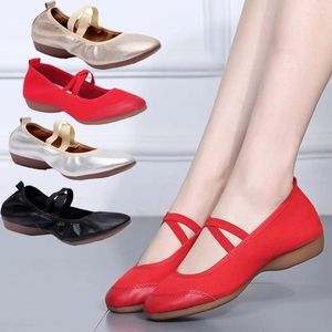 Dance Shoes For Square Flat Heel Soft Bottom Canvas Leather Tip Practice Teachers' Latin