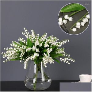 Decorative Flowers Wreaths 5Pcs/Pack Simated Lily Valley Plastic Flower Fake Small Fresh Style Plant Decoration Gender Reveal Drop Del Otceg