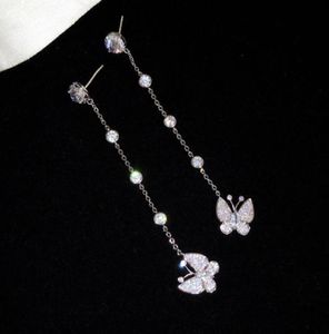 Super glitzernde neue INS -Mode Luxusdesigner Diamonds Zirkon süßer schöner Schmetterling Langes Dangle -Hengst Ohrringe für Frau 9100982