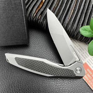 Model F95NL F95zero Flipper Folding Knife Elmax Drop Point Blade,420 Steel Inlaid with Carbon Fiber Handle Bailout Outdoor Tactical Pocket Knife Men Collector Gift