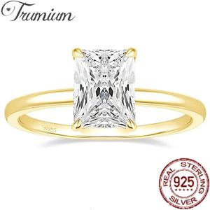 Trumium 3CT 925 Sterling Silver Engagement Rings Radiant Cut Solitaire Cubic Zircon Wedding Promise Ring Ring Bands 240417