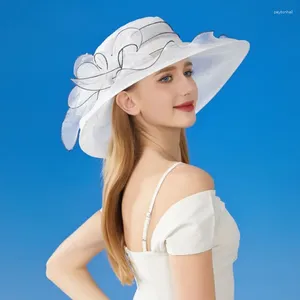 ワイドブリム帽子1pcサンシェード大帽子保護女性メッシュの花
