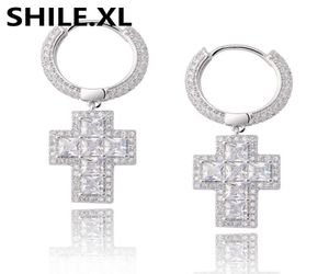 Hip Hop Iced Out CZ Diamond Cluster Zirconia Gold Silver Plated Cross Stud Earrings for Men Hip Hop Jewelry7393217