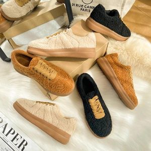 Casual Shoes Warm Lambswool Trainers Woman Designer Style Winter Fluffy Sneakers Ladies Thick Sole Furry Flat