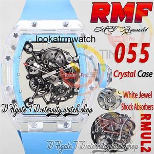 Luxury Men/Women Watch Mechanical Dial Top Hand-winding White Crystal Balance Case True Skeleton Spring Blue inner ring Rubber Strap