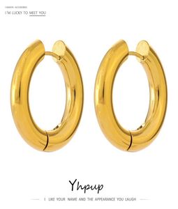 Biżuteria ze stali nierdzewnej Yhpup minimalistyczne okrągłe okrągłe kolczyki obręcze Urok Złoty metal 18 K PVD Waterproof Temperament Prezent 2207183300270