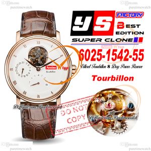 Villeret Real Tourbillon Hand Winding Mens Watch YSF V3 Power Reserve Mechanical 6025-3642-55B Rose Gold White Dial Silver Roman Brown Leather Super Edition Puretime