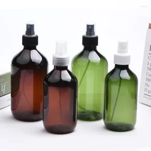 Bottiglie di stoccaggio 12 pezzi da 300 ml da 500 ml bottiglia di plastica vuota con pompa a spruzzo PET verde marrone rotondo per il profumo cosmetico imballaggio cosmetico