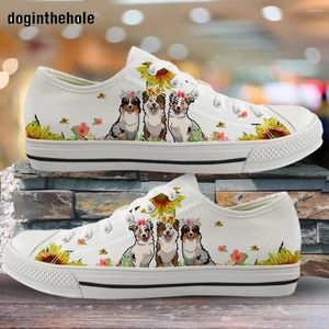 Buty zwykłe Doginthehole Cartoon Border Collie Pies Puppy Printed Women Flats Sneakers Spring/Autumn Low Top