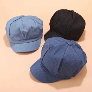 Berets British Style Solid Denim Hats for Women Octagonal Newsboy Cap Ladies Casual Sun Hat Beret Female Painter Cap Gorros Mujer d240417