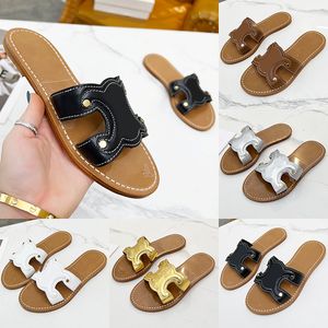 Designer Summer Simple Female Slippers Fashion Sandals Black White Brown Gold Silver Color Non-Slip Flat Platform Heel Casual Square Toe Half Slippers Size 35-41