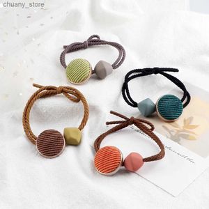 Hair Rubber Bands Exquisite Corduroy Hair Band Accessories Simple Button Hair Rope Girl Temperament Headband Women Elastic Scrunchies Hair Jewelry Y240417