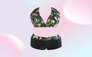 2017 New Sexy Halter Bikini Set水着の女性プッシュアップ水着迷彩プリントビーチ入浴スーツQP02089742980