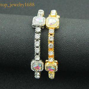 Hip Hop Colorful Peach Heart Rhinestone Single Row Diamond Splice Trendy Men's Cool överdrivna armband Hantverk